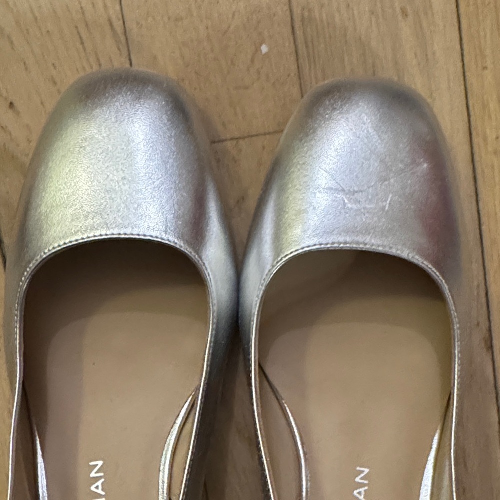 Stuart Weitzman Silver Slingback Block Heels Almo… - image 4